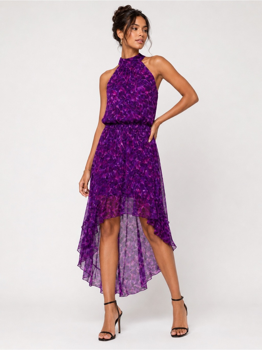 Ramy Brook Romantic Halter High-Low Dress, Size XS, Designer, Feminine